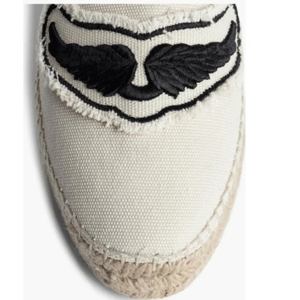 Zadig & Voltaire Canvas Espadrille‎ Slip on Flat, Cream/Black, Size 11, NWOT - Picture 14 of 16